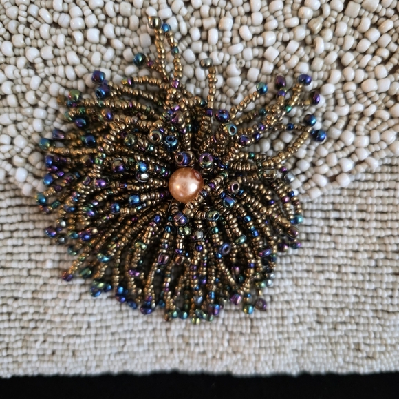 Vintage Heavy Elegant Beaded Clutch Evening Bag in Cream and Gold 1950s